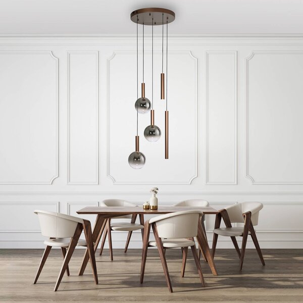 Paul Neuhaus lampada LED a sospensione Bowl, Ø 54 cm, marrone/grigio dimmerabile, Marrone / Ruggine, Soggiorno / Sala da pranzo, Vetro, Moderno