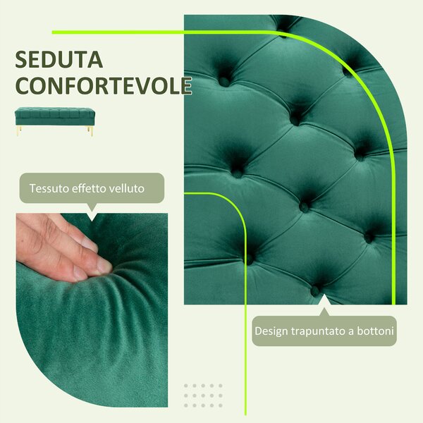 HOMCOM Cassapanca Contenitore Imbottita con Rivestimento Trapuntato in Tessuto Effetto Velluto,per fondoletto e ingresso, Verde Scuro| Aosom Italy