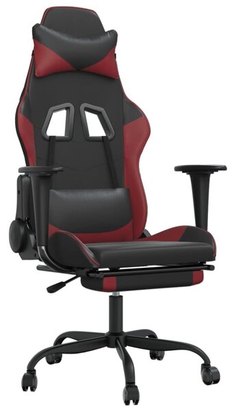 Sedia da gaming vidaXL con funzione massaggio e poggiapiedi, in Pelle finta nera e bordeaux