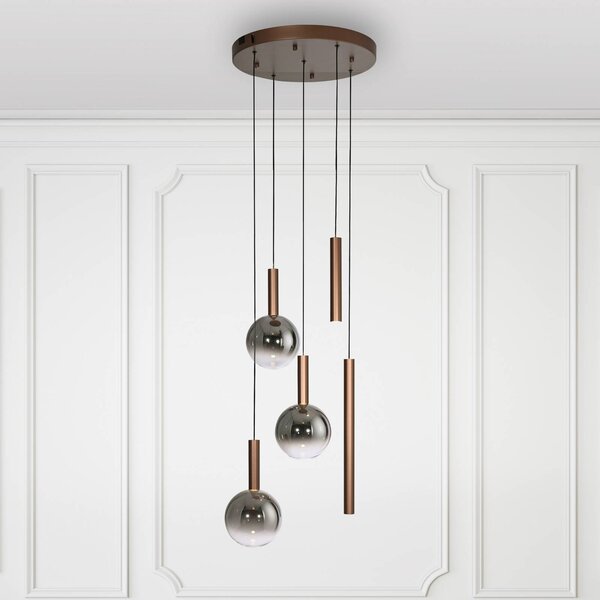 Paul Neuhaus lampada LED a sospensione Bowl, Ø 54 cm, marrone/grigio dimmerabile, Marrone / Ruggine, Soggiorno / Sala da pranzo, Vetro, Moderno