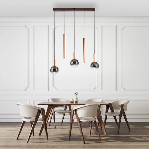 Paul Neuhaus lampada LED a sospensione Bowl, lunghezza 100 cm, marrone/grigio dimmerabile, Marrone / Ruggine, Soggiorno / Sala da pranzo, Vetro, Moderno