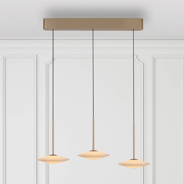 Paul Neuhaus Lampada a sospensione LED Elipsa, 3 luci, bianco/bronzo dimmerabile, Bronzo / Ottone antico, Soggiorno / Sala da pranzo, Vetro