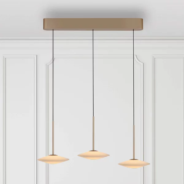 Paul Neuhaus Lampada a sospensione LED Elipsa, 3 luci, bianco/bronzo dimmerabile, Bronzo / Ottone antico, Soggiorno / Sala da pranzo, Vetro