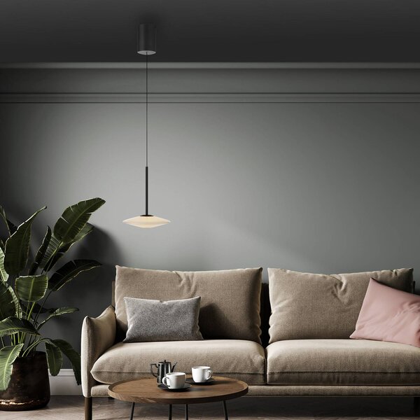 Paul Neuhaus Lampada LED a sospensione Elipsa, 1 luce, bianco/nero dimmerabile, Nero, Soggiorno / Sala da pranzo, Vetro