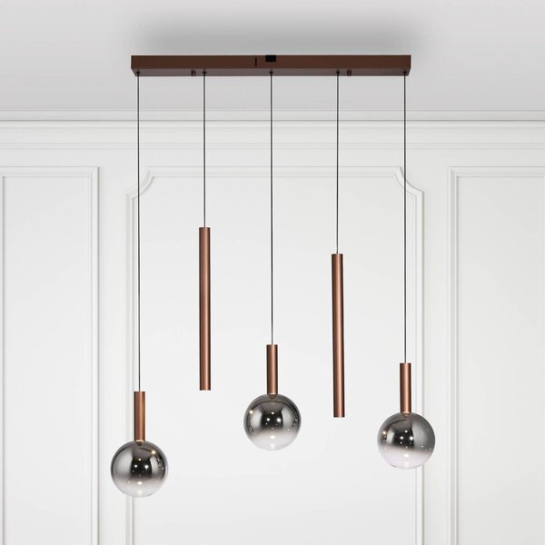 Paul Neuhaus lampada LED a sospensione Bowl, lunghezza 100 cm, marrone/grigio dimmerabile, Marrone / Ruggine, Soggiorno / Sala da pranzo, Vetro, Moderno