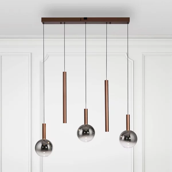 Paul Neuhaus lampada LED a sospensione Bowl, lunghezza 100 cm, marrone/grigio dimmerabile, Marrone / Ruggine, Soggiorno / Sala da pranzo, Vetro, Moderno
