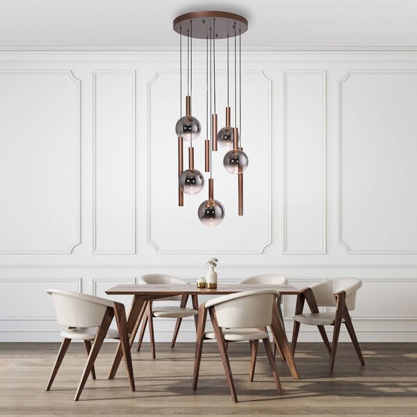 Paul Neuhaus lampada LED a sospensione Bowl, Ø 63 cm, marrone/grigio dimmerabile, Marrone / Ruggine, Soggiorno / Sala da pranzo, Vetro, Moderno