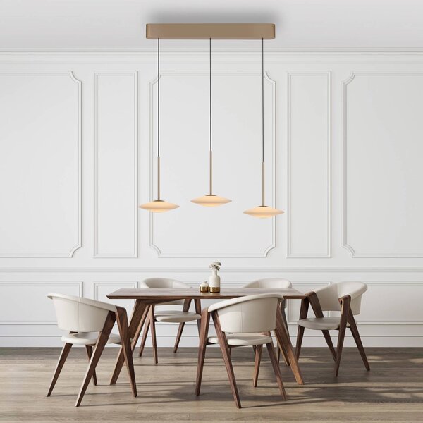 Paul Neuhaus Lampada a sospensione LED Elipsa, 3 luci, bianco/bronzo dimmerabile, Bronzo / Ottone antico, Soggiorno / Sala da pranzo, Vetro