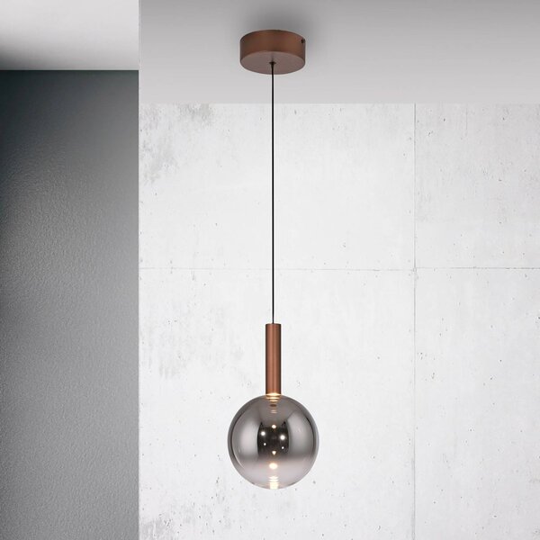 Paul Neuhaus lampada LED a sospensione Bowl, Ø 20 cm, marrone/grigio dimmerabile, Marrone / Ruggine, Soggiorno / Sala da pranzo, Vetro, Moderno