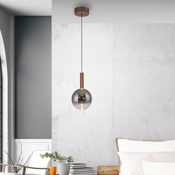 Paul Neuhaus lampada LED a sospensione Bowl, Ø 20 cm, marrone/grigio dimmerabile, Marrone / Ruggine, Soggiorno / Sala da pranzo, Vetro, Moderno