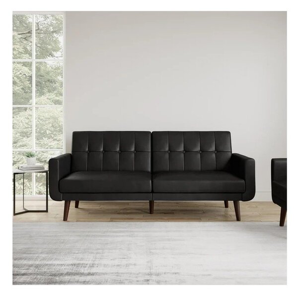 Divano nero allungabile con rivestimento in finta pelle 200 cm Nola – Støraa