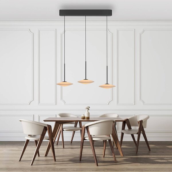 Paul Neuhaus Lampada a sospensione LED Elipsa, 3 luci, bianco/nero dimmerabile, Nero, Soggiorno / Sala da pranzo, Vetro