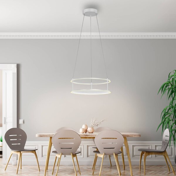 Paul Neuhaus Lampada LED a sospensione Conni di Neuhaus, bianca, Ø 50 cm Conni, dimmerabile, Bianco / Opale, Soggiorno / Sala da pranzo, Metallo, Moderno
