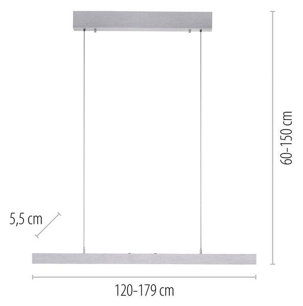 Paul Neuhaus lampada LED a sospensione Adriana Comfort Lift, alluminio, CCT dimmerabile, Alluminio / Grigio / Zincato, Soggiorno / Sala da pranzo, Alluminio, Moderno