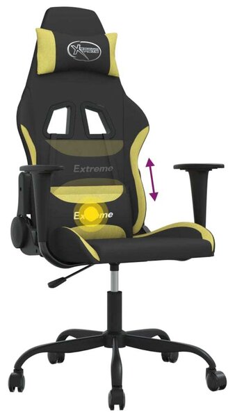 Sedia da gaming vidaXL con funzione massaggio, tessuto nero e verde chiaro