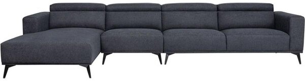 Divano ad angolo componibile - 4 posti - LEONIE - Tessuto nero - Schienali regolabili - 357 x 175 x 75 cm