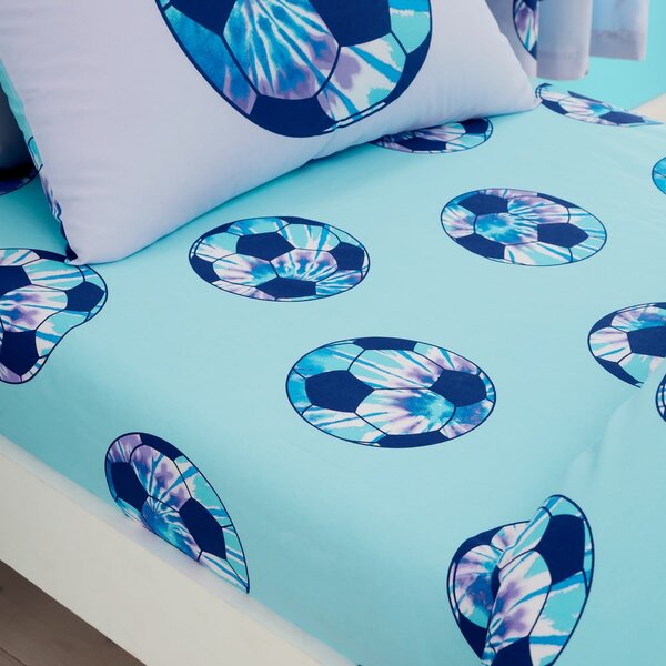 Lenzuolo con angoli per bambini turchese per letto singolo 90x190 cm Tie Dye Football – Catherine Lansfield