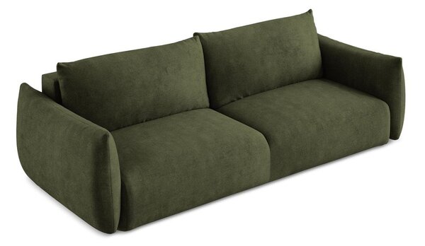 Divano verde allungabile con rivestimento in ciniglia 230 cm Leila – Makamii