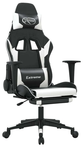 Sedia da gaming vidaXL con funzione massaggio e poggiapiedi, in Pelle finta bianca e nera