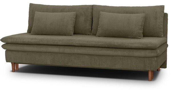 Divano letto - 3 posti - MASSA - Tessuto in velluto a coste verde kaki - Gambe in legno massello - L 195 x H 82 x P 86 cm