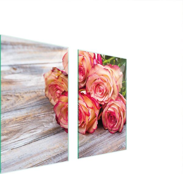 Piastre copri fornello 2 pezzi 75x52 Copri piano cottura in ceramica tagliere in vetro rose legno