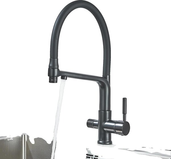 Rubinetto da cucina, acqua calda e fredda, doppia maniglia, installazione a soffitto, nero opaco