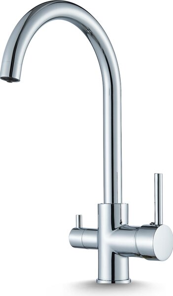 Rubinetto da cucina a 3 vie Ari Linko con beccuccio girevole 360, per acqua filtrata, cartuccia Vetroceramica, cromo