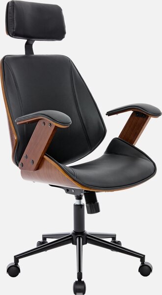 Sedia da ufficio con rotelle, effetto legno curvato e Pelle finta, Nero