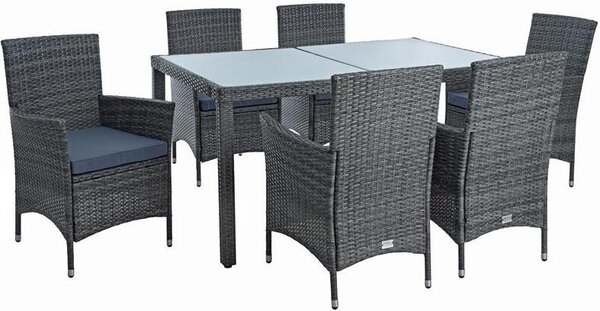 Gruppo di sedute in Poly-Rattan Gruppo da pranzo Set di mobili da giardino 6 per. Set da giardino grigio antracite