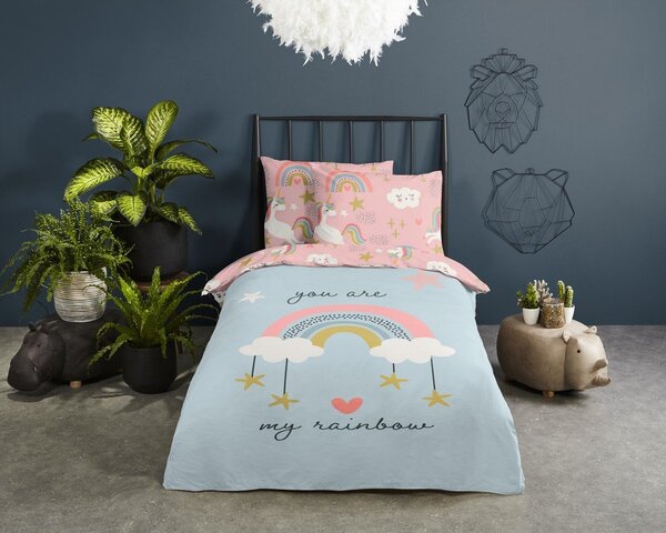 Set copripiumino e federa da bambini blu/rosa in cotone per letto singolo 140x200 cm Suus – Good Morning