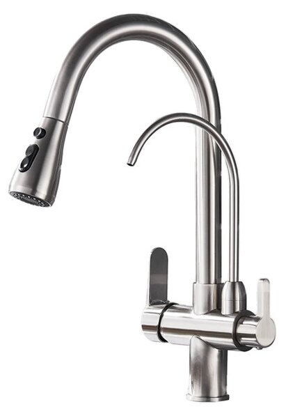 Rubinetto da cucina con sensore a sfioramento, Design estraibile, Comodità della doppia maniglia, Senza sensore Spazzolato