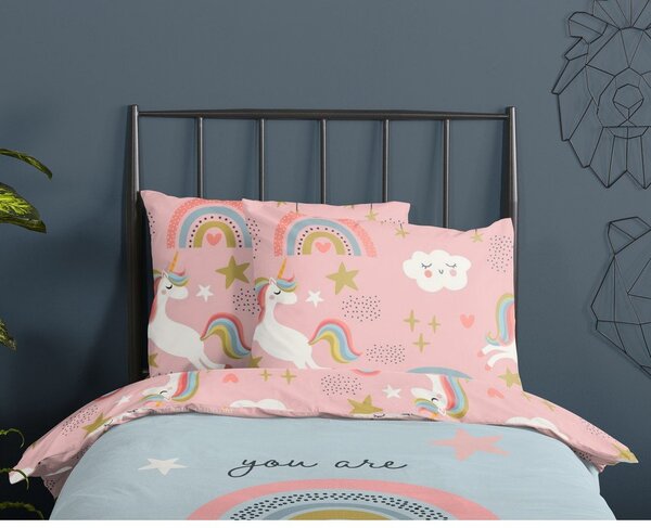 Set copripiumino e federa da bambini blu/rosa in cotone per letto singolo 140x200 cm Suus – Good Morning