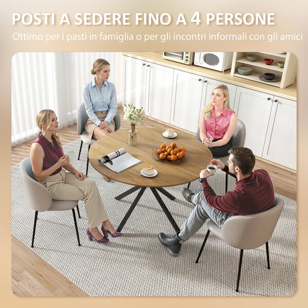 HOMCOM Tavolo da Pranzo Rotondo Stile Industriale con Gambe a Croce in Acciaio, Ø120x75 cm, Colore Quercia | Aosom Italy