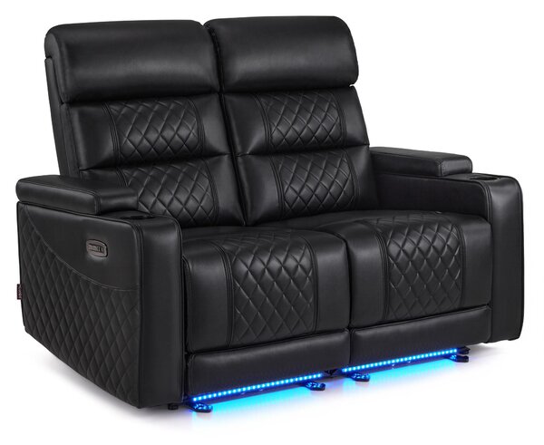 M MCombo Divano a 2 posti con funzione letto, poggiatesta regolabile, poltrona da cinema, vano portaoggetti nei braccioli e illuminazione a LED, 7705 (nero)
