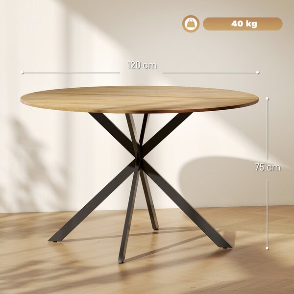 HOMCOM Tavolo da Pranzo Rotondo Stile Industriale con Gambe a Croce in Acciaio, Ø120x75 cm, Colore Quercia | Aosom Italy