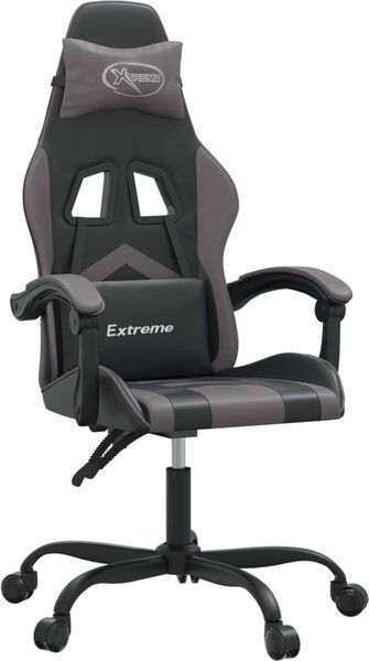 Sedia da Gaming Girevole Nera e Grigia in Pelle finta