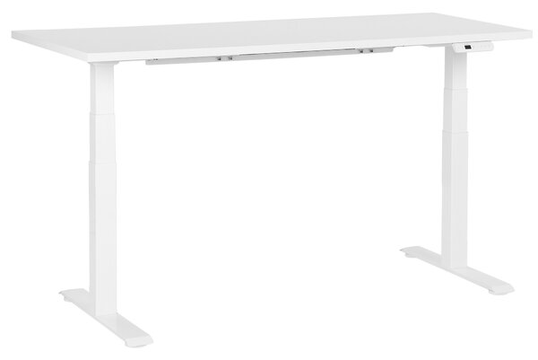 BELIANI Scrivania regolabile in altezza, piano bianco con struttura in acciaio, 160 x 72 cm, regolazione elettrica dell'altezza, per uffici moderni