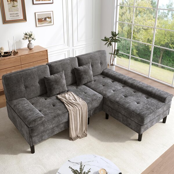 Divano angolare in velluto, forma a L, dimensioni 195x149x86 cm, divano a 3 posti con poggiapiedi regolabile, design modulare ideale per soggiorni e appartamenti