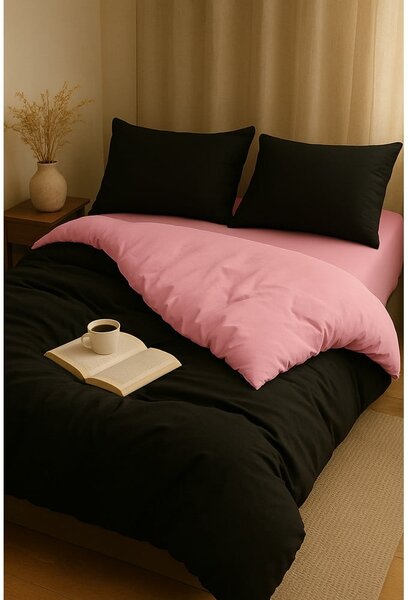 Set copripiumino e federa nero/rosa per letto singolo o esteso con lenzuolo incluso/3 pezzi 160x220 cm Classic – Mila Home