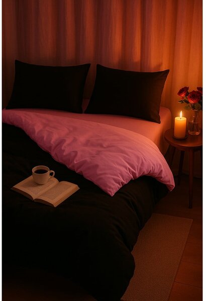 Set copripiumino e federa nero/rosa per letto singolo o esteso con lenzuolo incluso/3 pezzi 160x220 cm Classic – Mila Home
