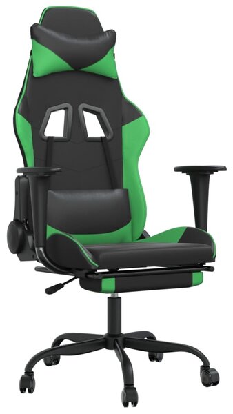 VidaXL Sedia da gioco con poggiapiedi in ecopelle nera e verde