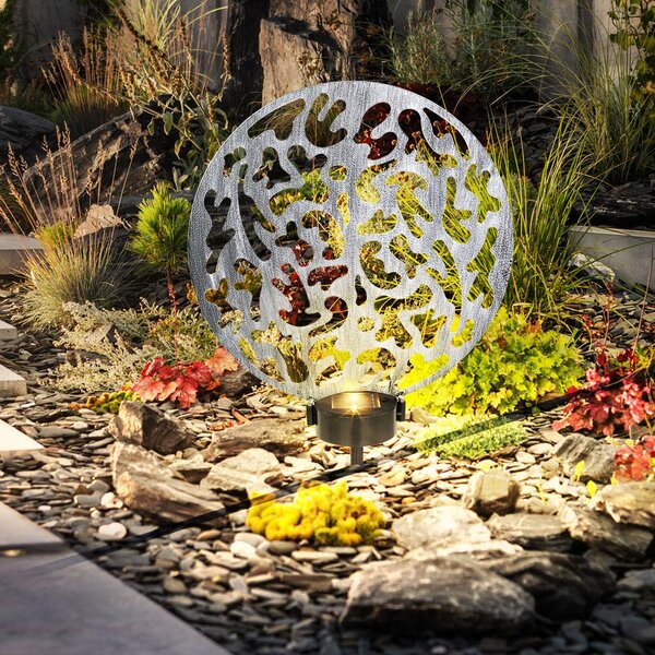 Lampada solare a LED, effetto luce, finitura argento anticato, altezza 41 cm