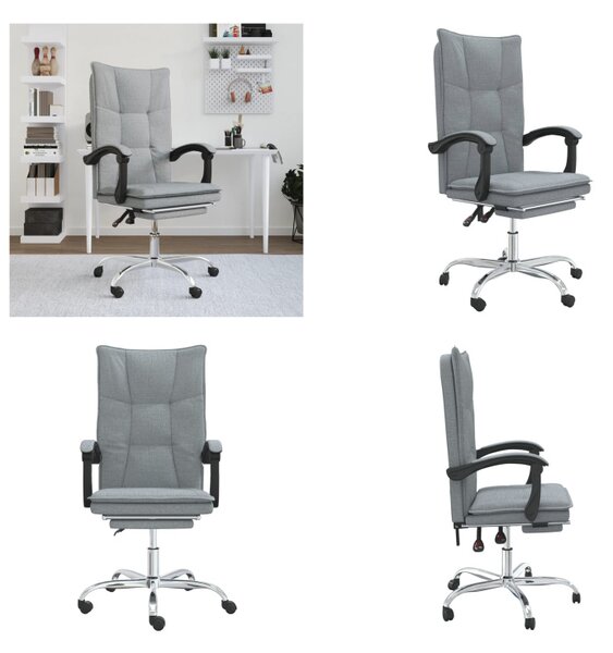 VidaXL Sedia da ufficio con funzione reclinabile in tessuto grigio chiaro - Sedia da ufficio con funzione reclinabile - Sedie da ufficio con funzione reclinabile - Sedia da ufficio con funzione relax - Sedia da scrivania