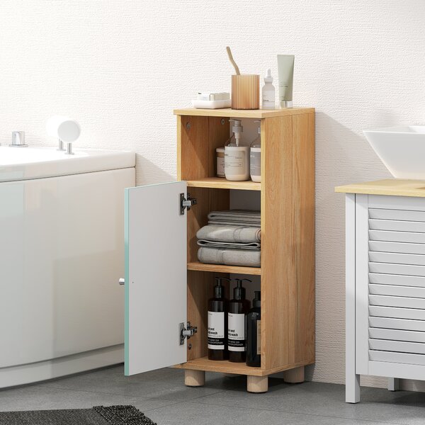 HOMCOM Mobile da bagno, mobiletto portaoggetti stretto con armadio a porta e vano aperto, 30x30x80cm, verde | Aosom Italy