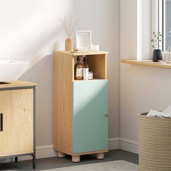 HOMCOM Mobile da bagno, mobiletto portaoggetti stretto con armadio a porta e vano aperto, 30x30x80cm, verde | Aosom Italy