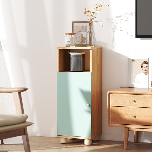 HOMCOM Mobile da bagno, mobiletto portaoggetti stretto con armadio a porta e vano aperto, 30x30x80cm, verde | Aosom Italy