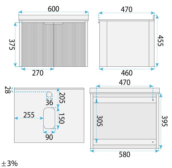 Set di mobili da bagno con top Marti 60cm Beige