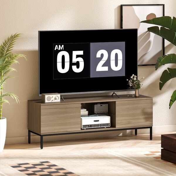 HOMCOM Mobile TV con Scomparto Foro Cavi e Ripiano Regolabile per Televisore da 60 Pollici 140x40x49,5 cm Grigio | Aosom Italy