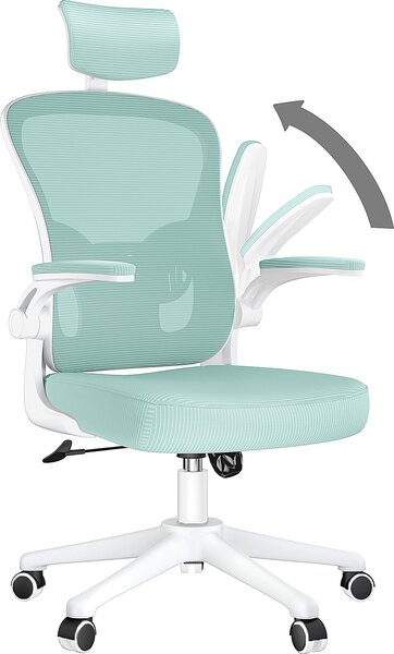 Sedia da ufficio - Sedia ergonomica da ufficio - Sedia girevole con supporto lombare - poggiatesta, braccioli e altezza regolabili - bianco e verde