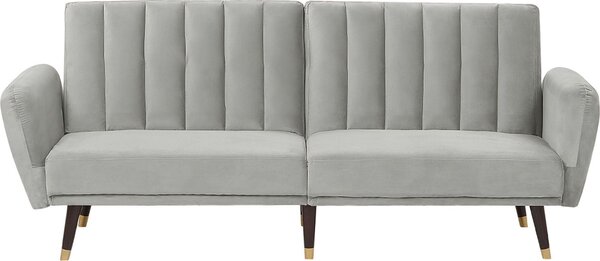Divano BELIANI Divano letto in velluto grigio chiaro con funzione di letto per il soggiorno Divano glamour